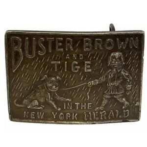 Buster Brown and Tige in the New York Herald Bronze Belt Buckle Vintage Brass